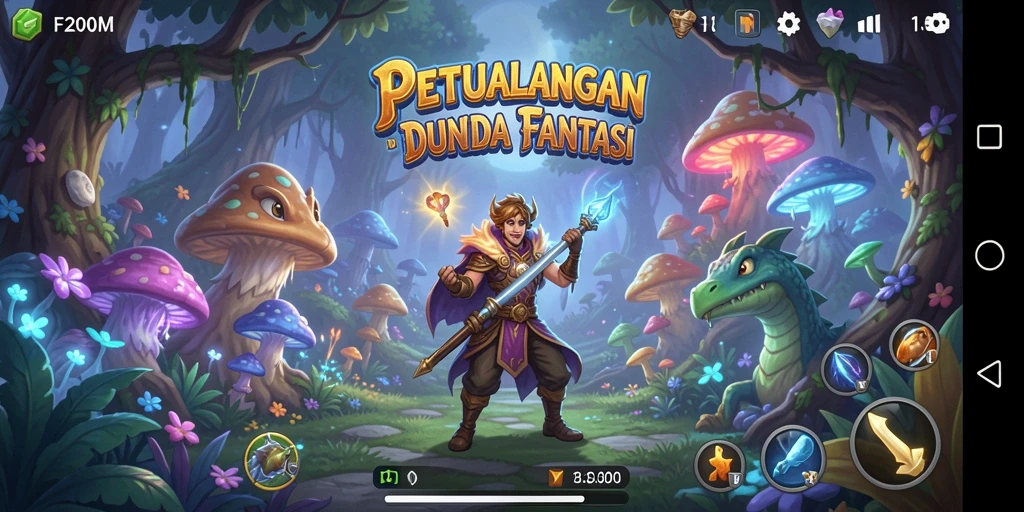 Gameplay F200M yang menampilkan suasana petualangan yang mendebarkan.