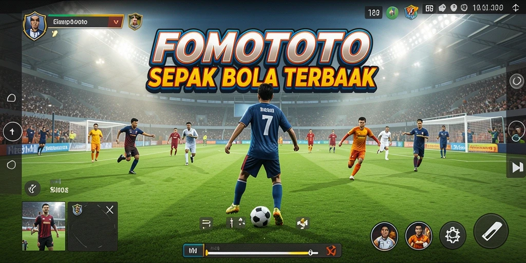 Tampilan gameplay seru di FOMOTOTO dengan aksi sepak bola nyata.