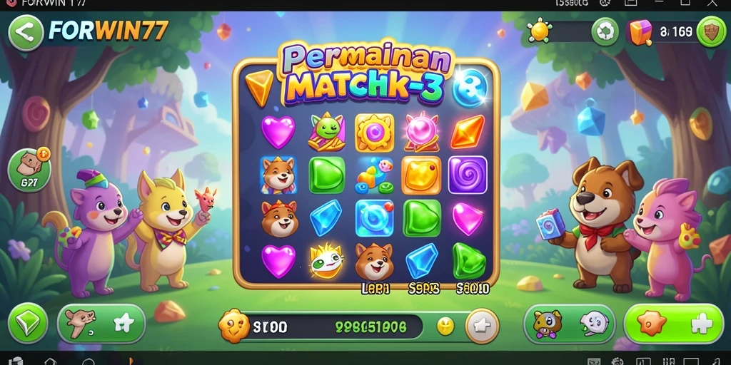 Gameplay seru <strong>FORWIN77</strong> menampilkan kombinasi permata warna-warni.