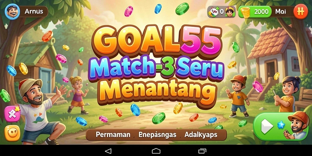Screenshot gameplay GOAL55 menampilkan aksi pencocokan warna yang dinamis.