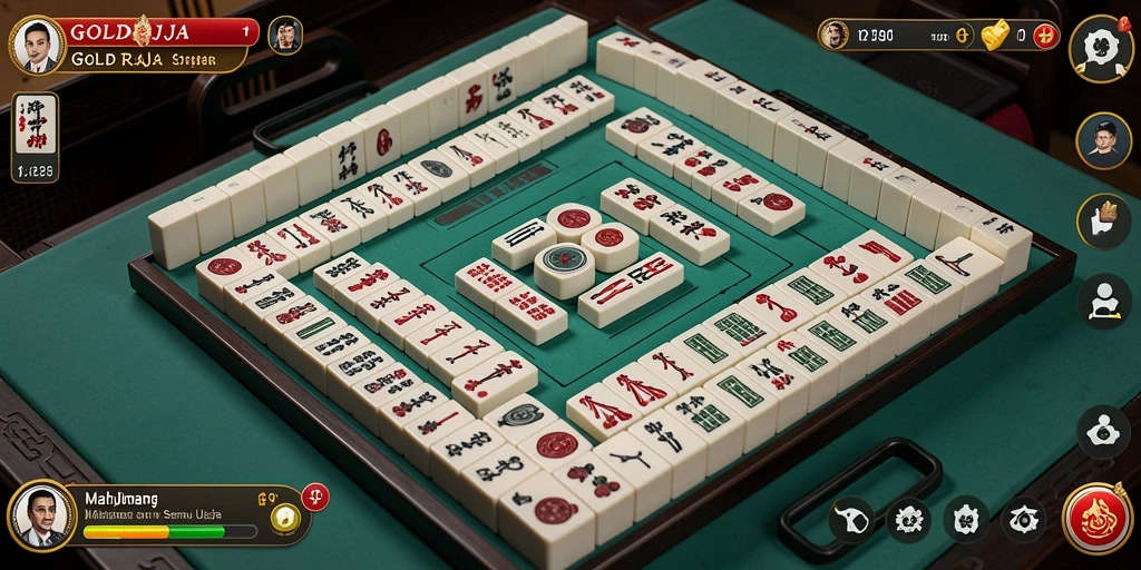 Tampilan menarik dari gameplay Mahjong GOLDRAJA dengan grafis yang cemerlang.