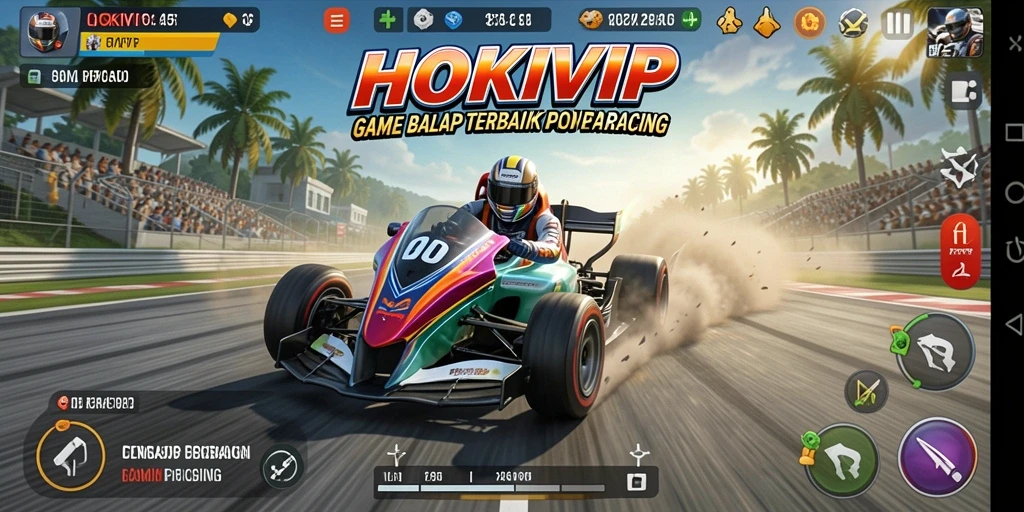 Screenshot gameplay HOKIVIP dengan aksi balap yang mendebarkan.