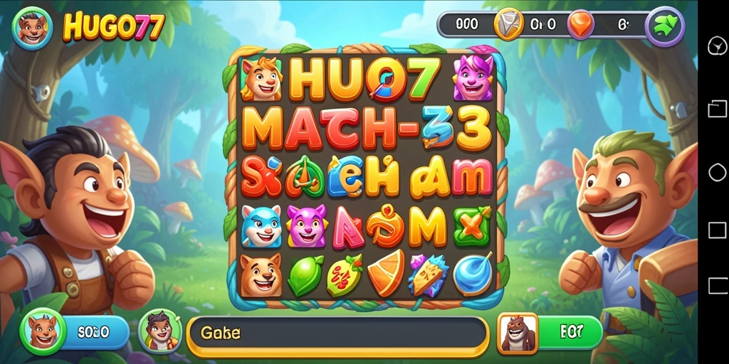 Tampilan gameplay seru HUGO77 yang penuh warna.