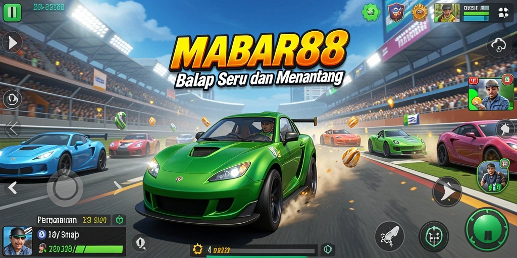 Tampilan gameplay seru di lapangan balapan MABAR88.