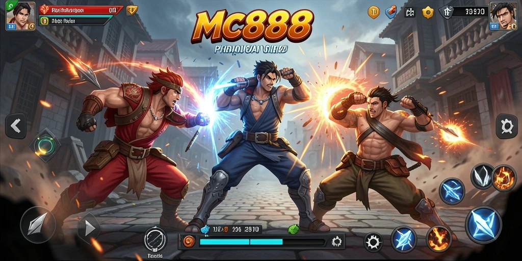 Screenshot utama MC888 menunjukkan intensitas pertempuran action yang seru.