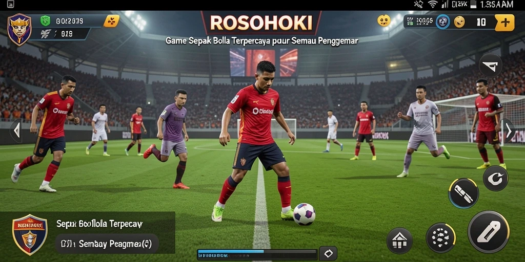 Tampilan gameplay mendebarkan dalam ROSOHOKI dengan aksi sepak bola nyata.