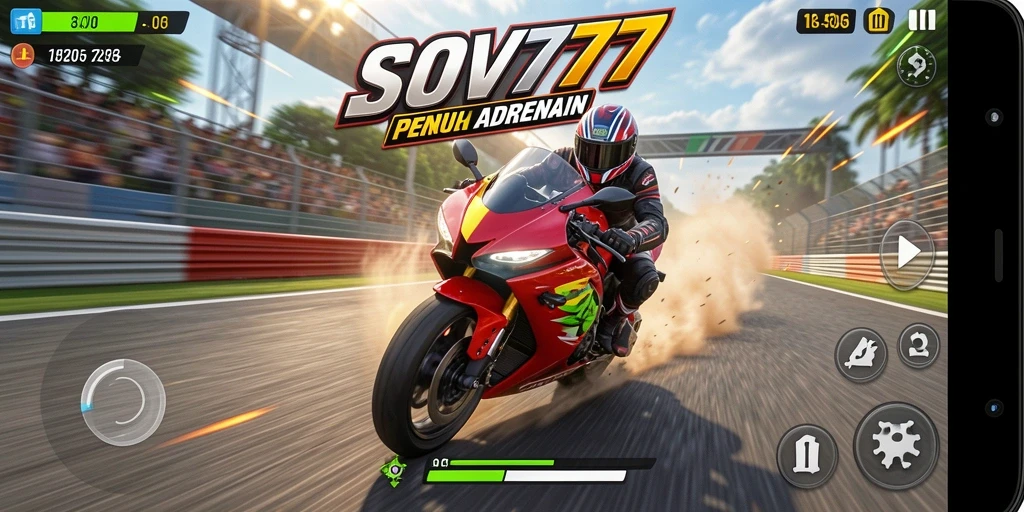Screenshot dari gameplay SOV777 menampilkan balapan motor yang seru dan cepat.