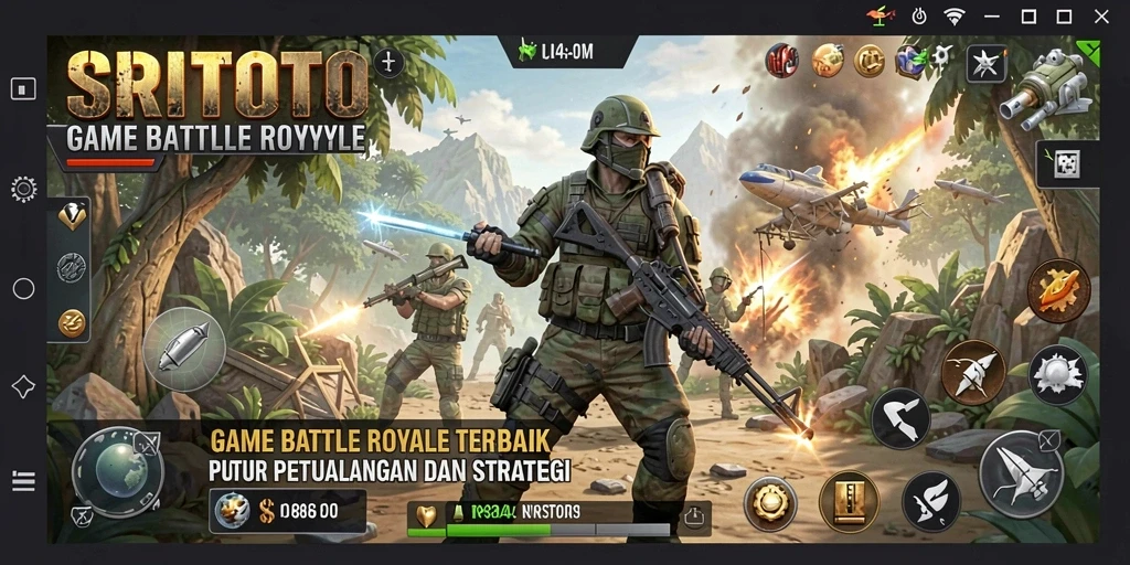 Screenshot utama SRITOTO menampilkan aksi intens dalam game Battle Royale.